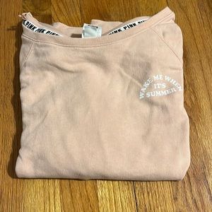 NWOT boat neck open back sweatshirt VS Pink “wake me when it’s summer”